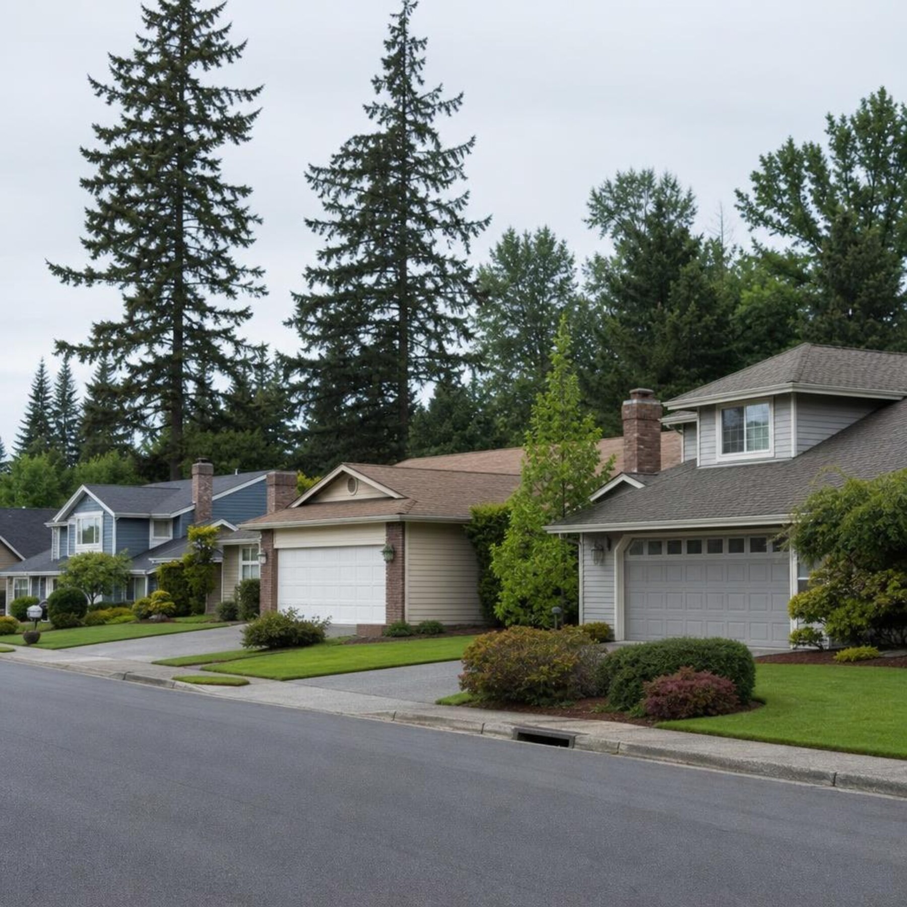 Kent Washington East Hill suburban street with 1980s and 1990s family homes